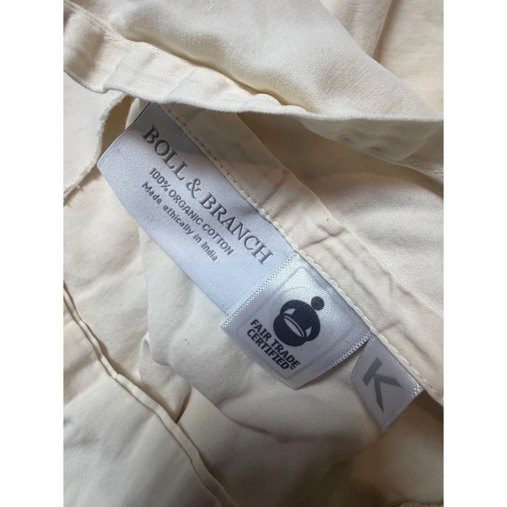 Boll & Branch King flat top sheet Ivory Organic Cotton Smocked Detail Cream Boho